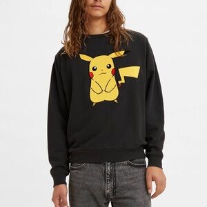 LEVI'S x Pokemon 25th Anniversary PIKACHU Crewneck Sweatshirt in Black COLLAB XL